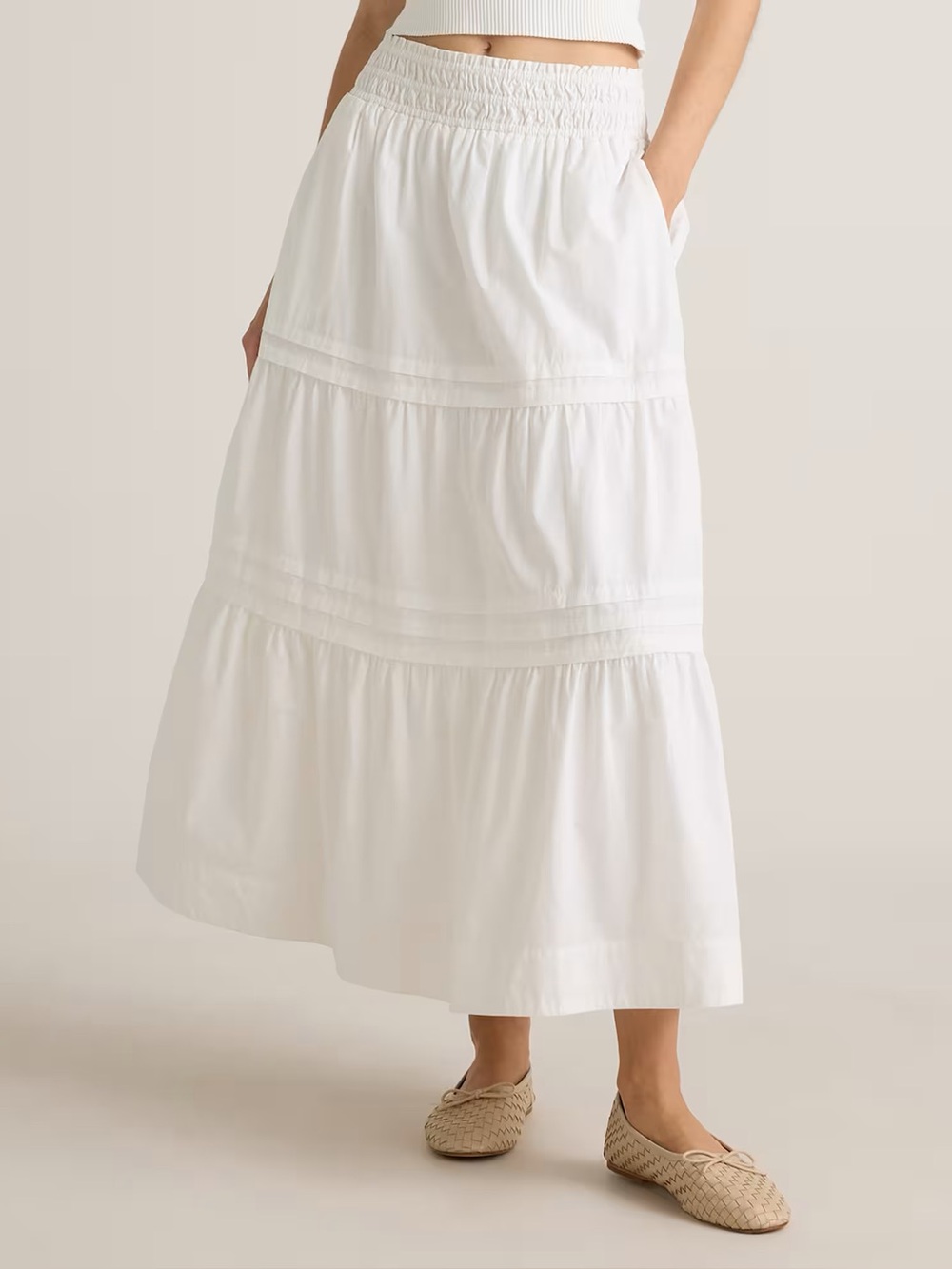 Quince Peasant Cottagecore Boho 100% Organic Cotton Poplin Tiered Maxi Skirt M